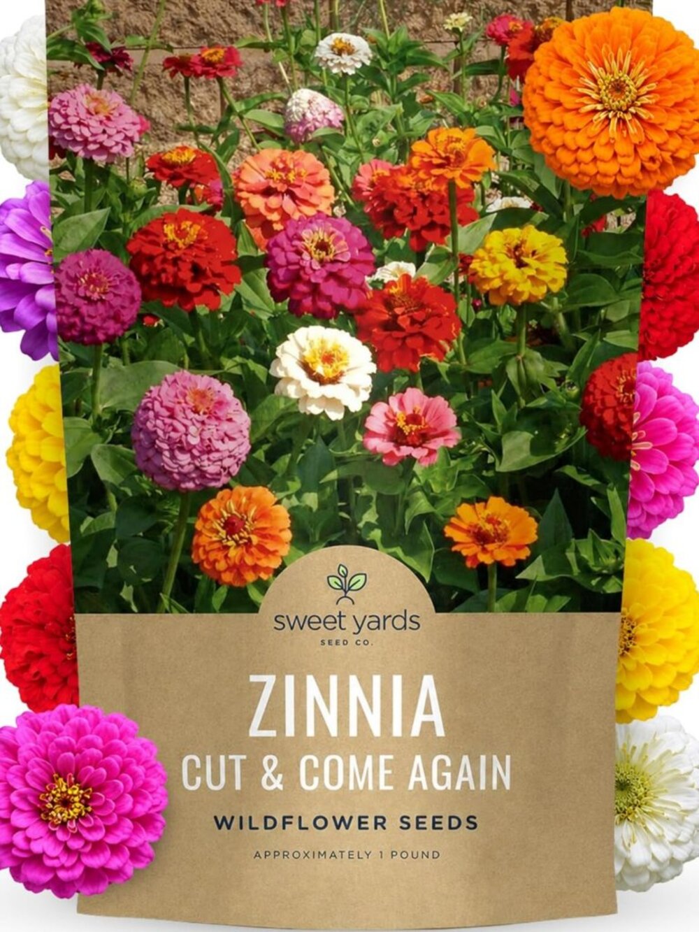 Bulk 1 lb Zinnia Flower Seeds Mix - 60,000 Cut & Come Again for Planting